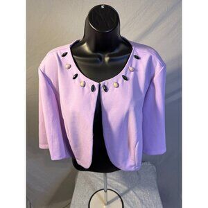 Perceptions Womens 20W 2X Bolero Shrunken Cardigan Sweater Purple Beaded Indie